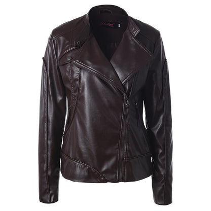Stand Collar Side Zipper Leather Coat Motorcycle Jacket