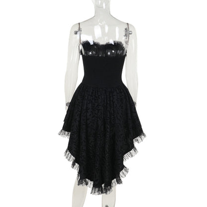 Halloween Dark Goth Flocking Bra Trailing Dress