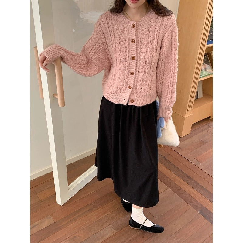 Korean Style Idle Style Thick Needle Twisted Texture Knitted Cardigan Sweater