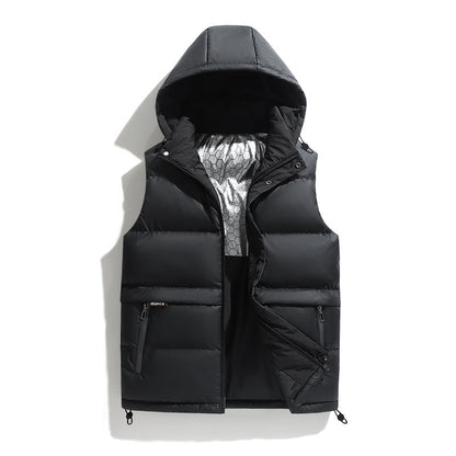 Men's FallWinter Warm Vest Hooded Loose Solid Color