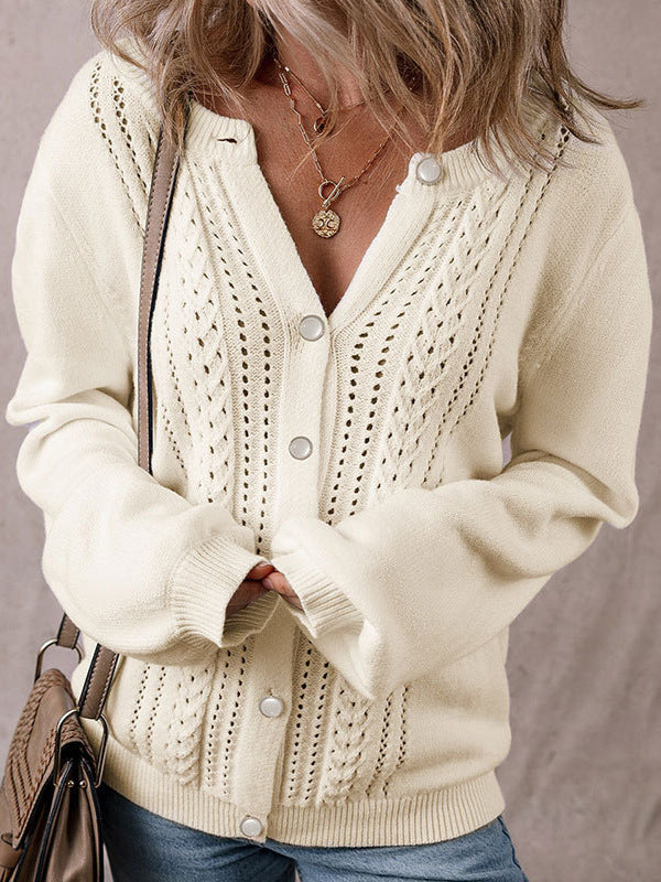 Hollow Out V-neck Casual Sweater For Women
