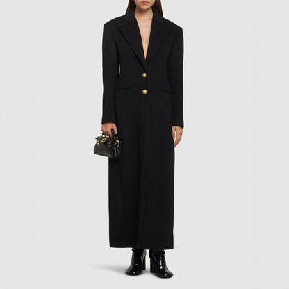 Elegant And Capable Slim-fit Single-row Two-button Women's Extended Coat
