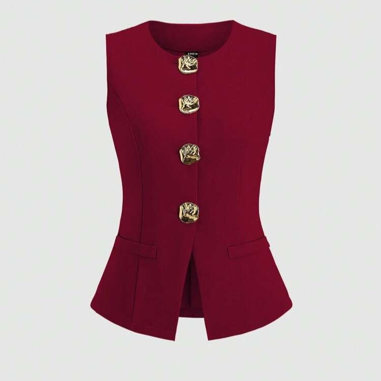 Sleeveless Round Neck Vest Fashion Women's Wear Elegant Waist-tight Solid Color