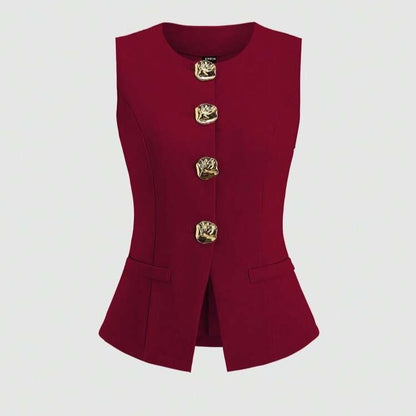 Sleeveless Round Neck Vest Fashion Women's Wear Elegant Waist-tight Solid Color