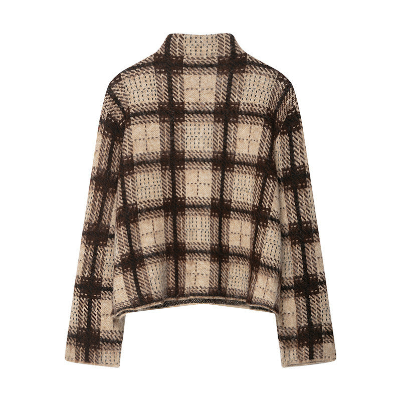 Women's Loose-fitting Sanding Plaid Sweater