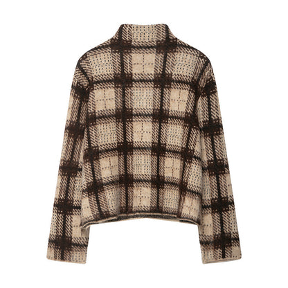 Women's Loose-fitting Sanding Plaid Sweater