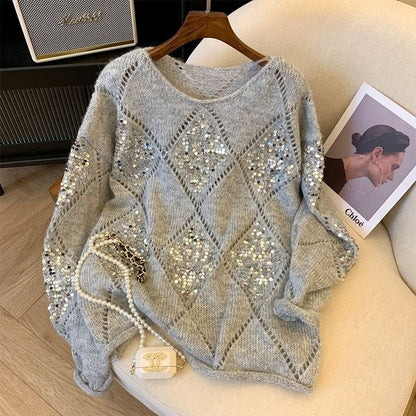 Idle Style Large Design Pullover Sequins Loose-fitting All-match Sweater