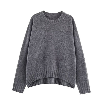 Women's solid color fashionable simple and versatile ribbed knit sweater