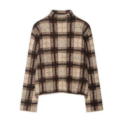 Women's Loose-fitting Sanding Plaid Sweater