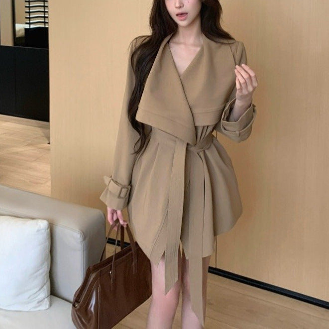 Korean Style New High-grade Temperament Lotus Leaf Collar Long Sleeve Trench Coat