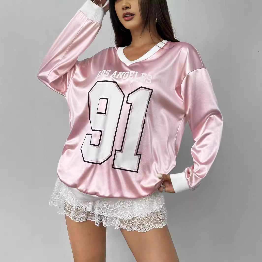 Dopamine Digital Printed Loose Long Sleeves Women's Top