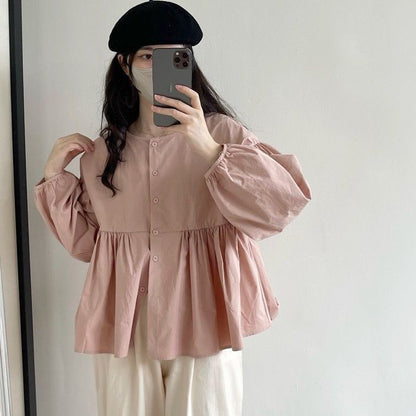 Spring And Autumn Japanese Style Long Sleeve Blouse Women's Loose Casual