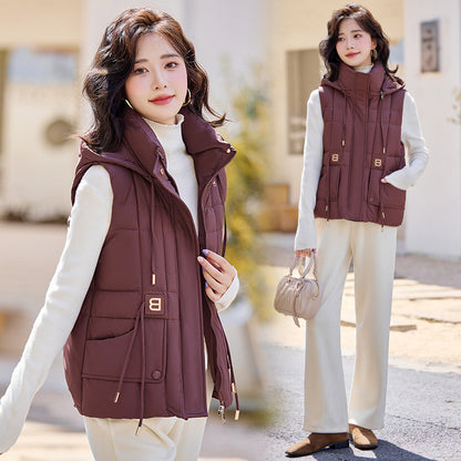 Temperament Waistcoat Solid Color Hooded Cotton Vest
