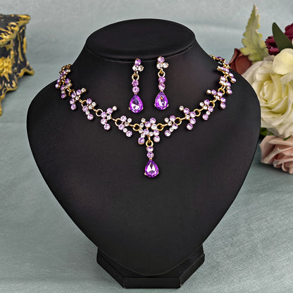 Rhinestone Pearl Earrings & Necklace Set for Women