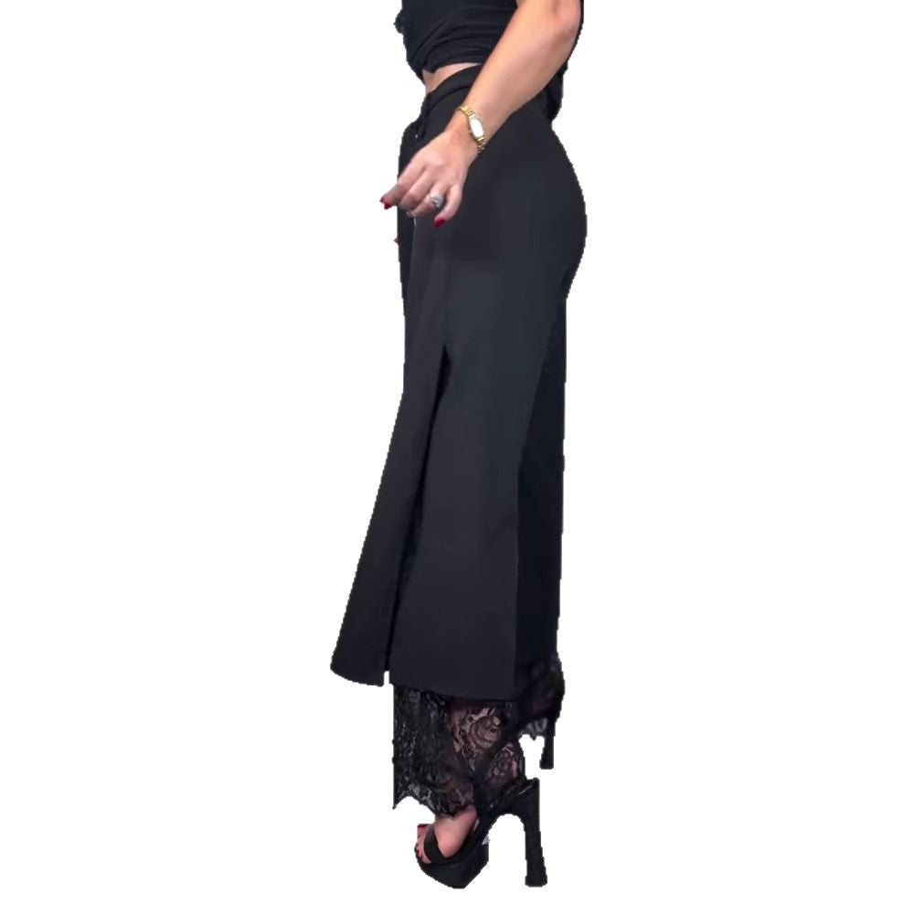 Women's Solid Color Lace Stitching Tied Trousers