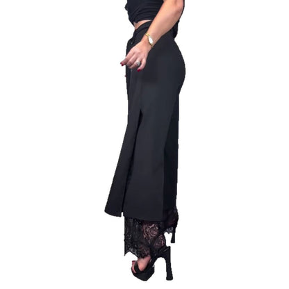 Women's Solid Color Lace Stitching Tied Trousers