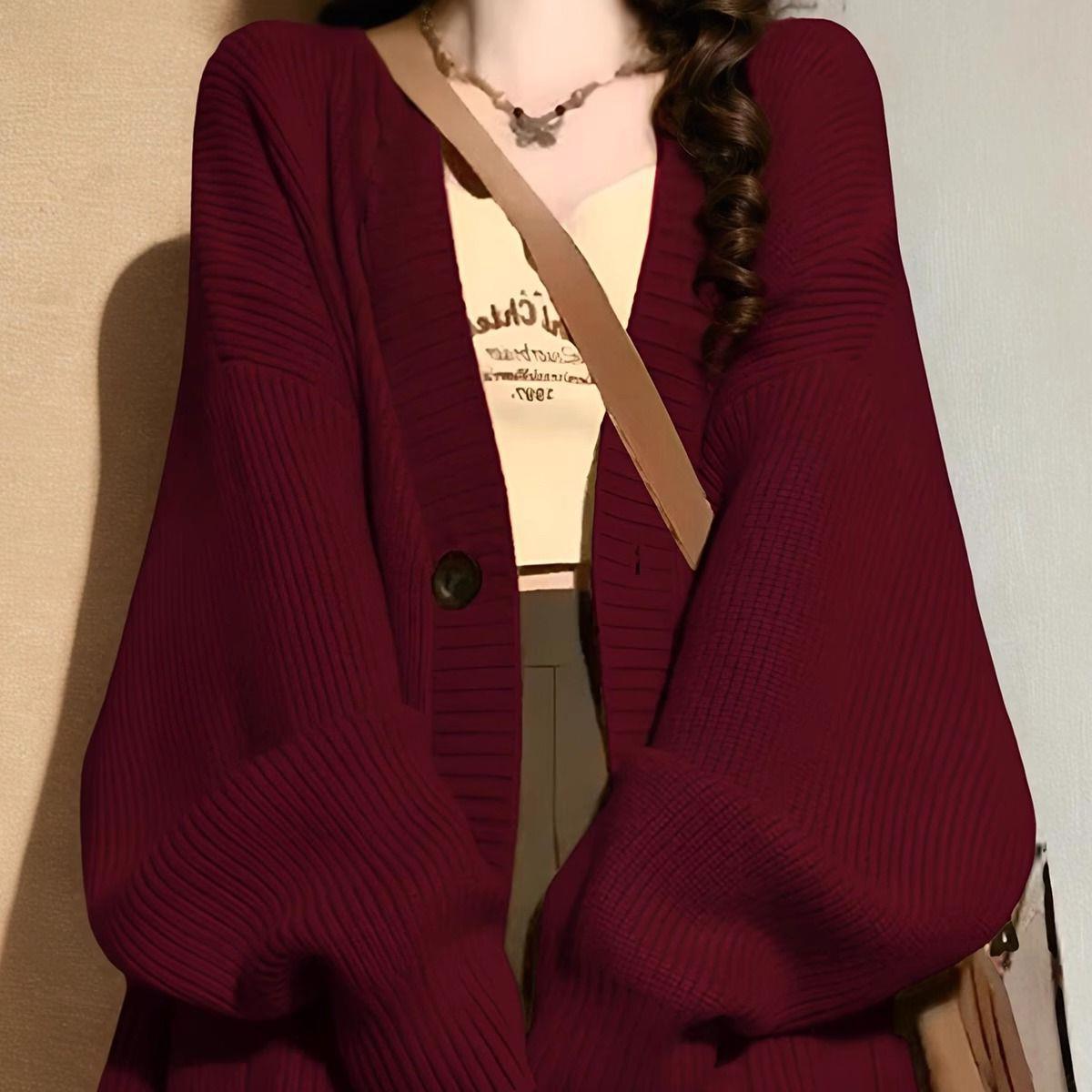 Retro Casual Laid-back Style Coat Sweater Mid-length