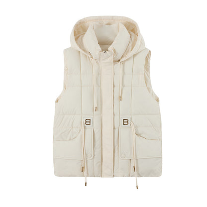 Temperament Waistcoat Solid Color Hooded Cotton Vest