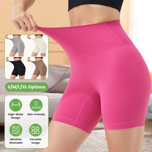 4 Sizes-5 Colors Option -- 1Pc Women's High Waist Biker Shorts Tummy Control Pants Athletic Leggings Spandex Booty Shorts With 6.3In Inseam No Front Seam For Workout Yoga Running Volleyball Dance