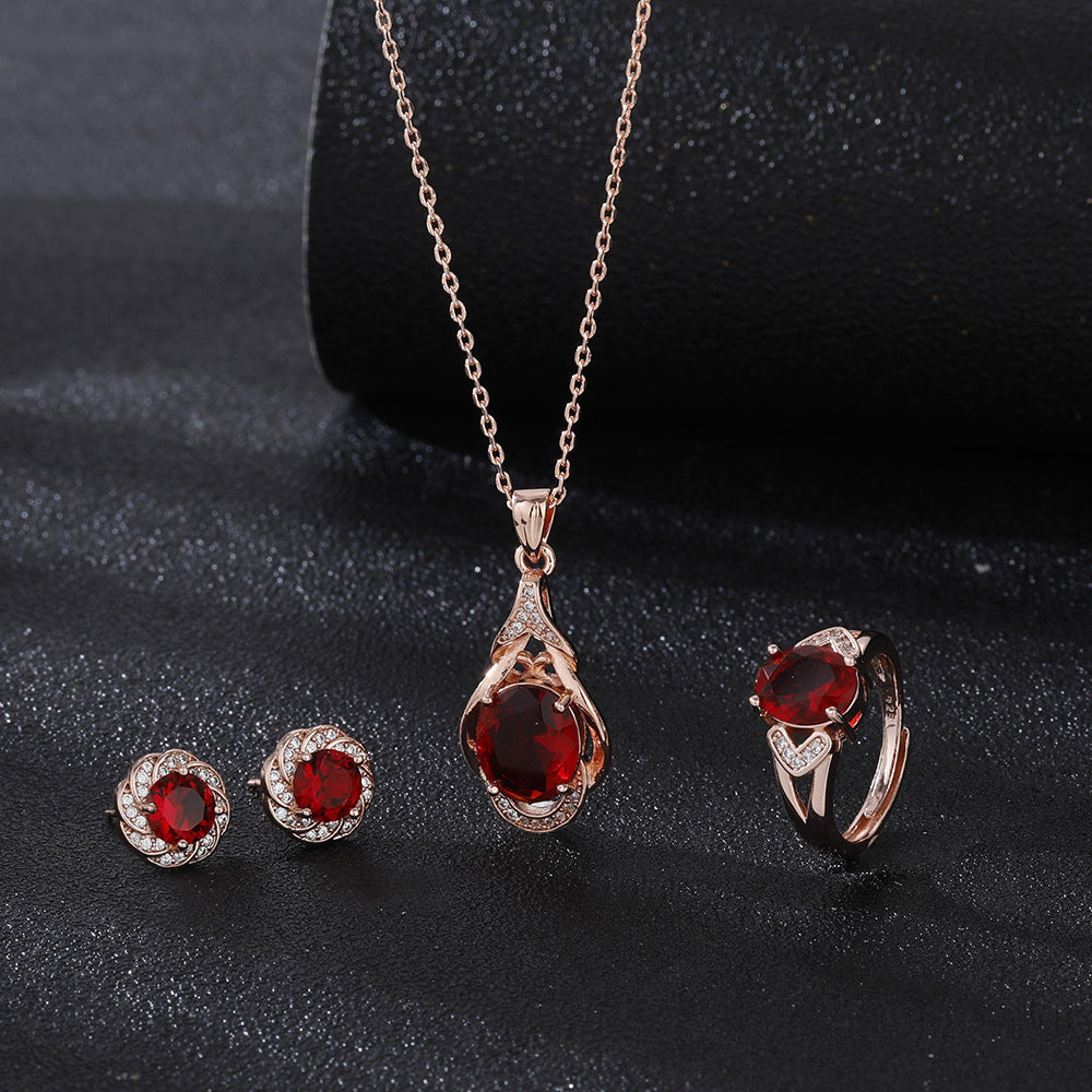 Women's Korean-style Red Tourmaline Colored Gemstone Pendant Necklace