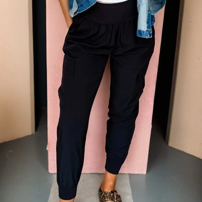 Black Elastic High Waist Pocketed Cargo Jogger Pants