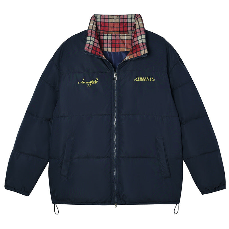 Cotton-padded Coat Stand Collar Plaid Stitching Thickened Coat