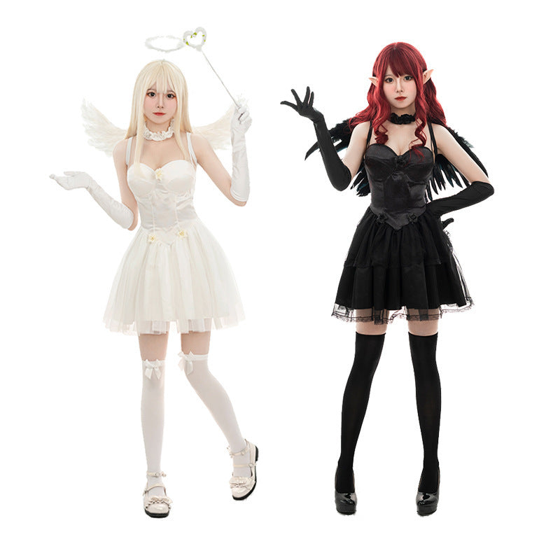 Halloween Black and White Angel Devil Costume Dark Dress Set