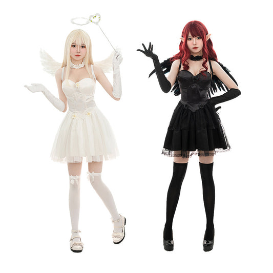 Halloween Black and White Angel Devil Costume Dark Dress Set
