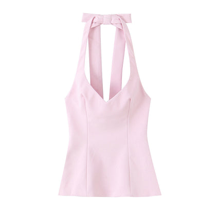 Autumn New Sweet And Spicy Style Slim-fit Hanging Collar Top