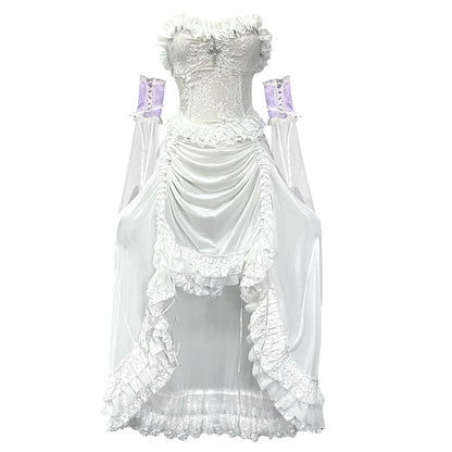 God's Redemption Chinese Style White Gothic Drawstring Mesh Dark Strap Dress Summer