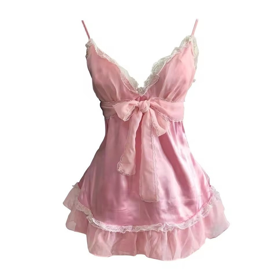 Fashion Sexy Hot Girl Striped Lace Bow Sweet Women's Fashion Clothing Sling