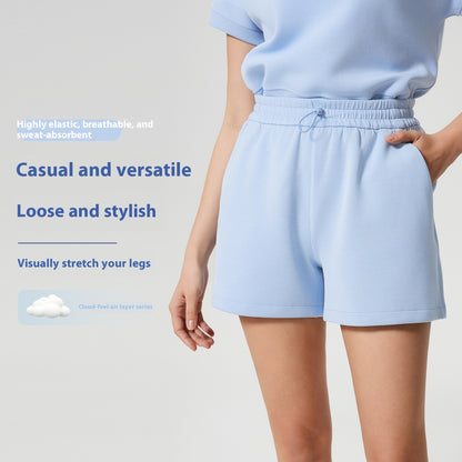 Drawstring High Waist Cloud Feeling Skin-friendly Running Wide Leg Casual Shorts
