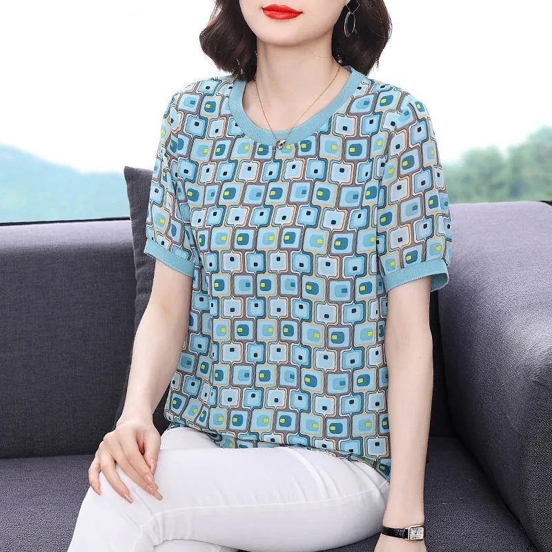 Women's Loose Oversized Printed Short Sleeved Shirt