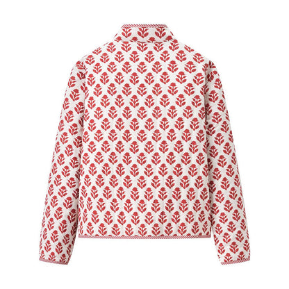 Women's Stand Collar Printed Reversible Cotton Coat Coat