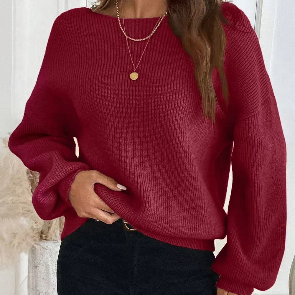 Women's Knitted Backless Bow Drop-shoulder Sweater