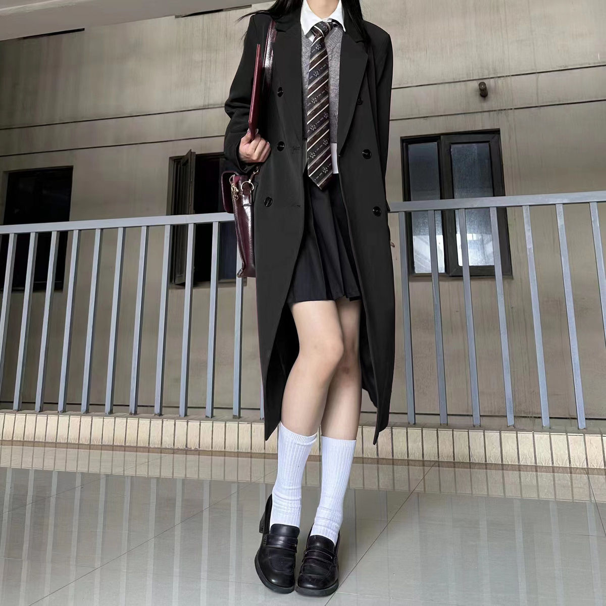 Black Long Suit Trench Coat Coat For Women Spring And Autumn