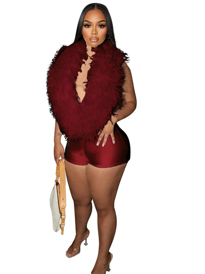 Elegant Feather Halter Women's Jumpsuit Shorts