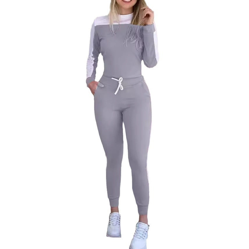 Color Matching Long Sleeve Tight Casual Suit