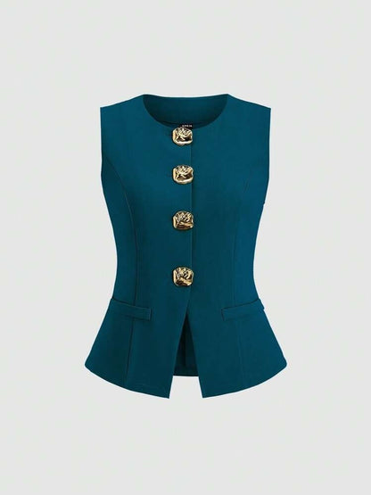 Sleeveless Round Neck Vest Fashion Women's Wear Elegant Waist-tight Solid Color