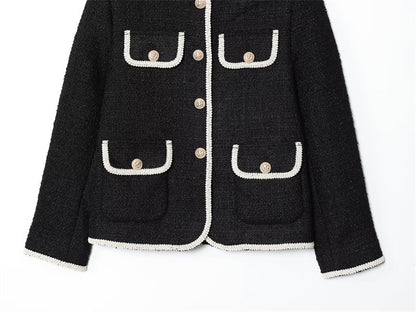 Women's Round Neck Pocket Velvet Coat