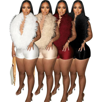 Elegant Feather Halter Women's Jumpsuit Shorts