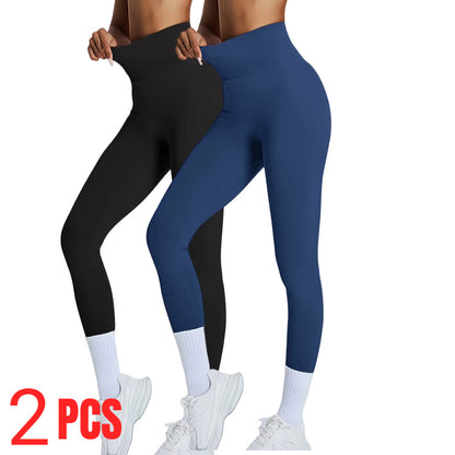 2 Pack Women's High Waisted Seamless Leggings - Butt Lifting & Tummy Control Yoga Pants, Non-See Through Workout Leggings With Soft Compression, Solid Color Activewear