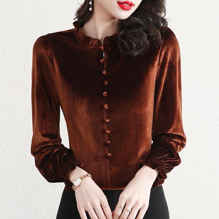 Gold Velvet Middle-aged Mom Top Western Style Slimming Women's Base Shirt