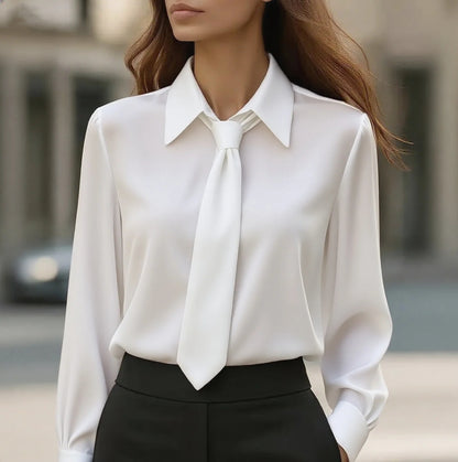 Solid Color Casual Tie Long Sleeve French Shirt Women's Shirt