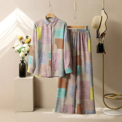 Printed Long Sleeve Trousers Suit