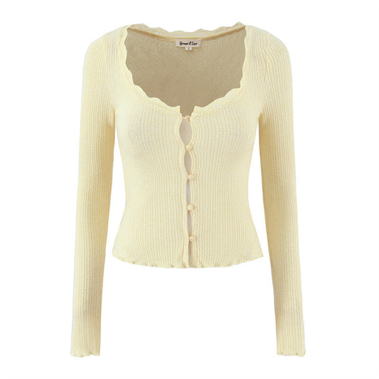 Retro Light Yellow Lace Collar Knitted Cardigan