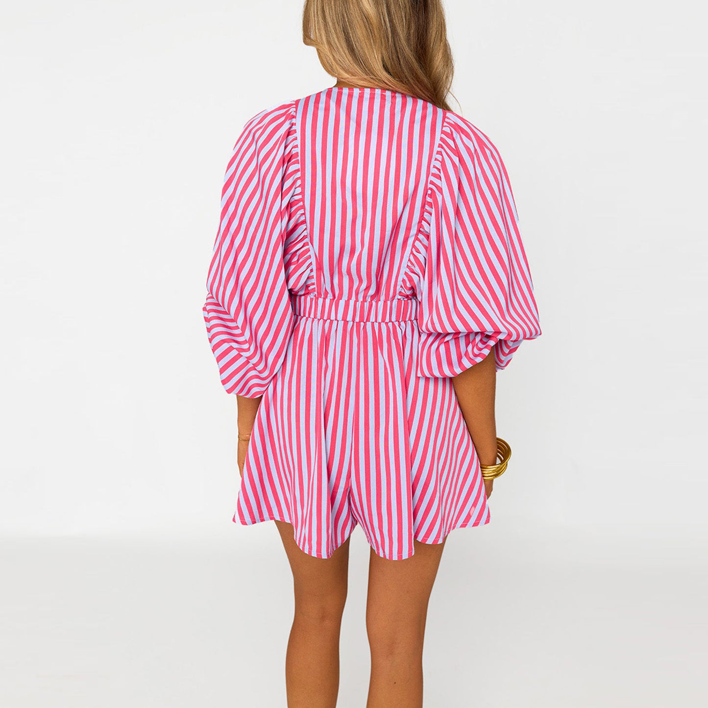 Shirt Slimming Casual Loose Deep V Wide Leg Short Jumpsuit