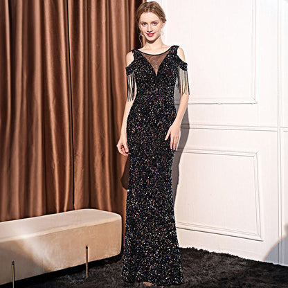 Sequin Long Slim Slimming Fishtail Dress