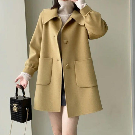 Medium Heart Buckle Slim Fit Woolen Coat Younger Peter Pan Collar Children