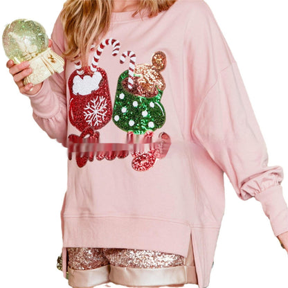 Women's Confectionery Cup Sequined Sweater Casual Loose Top